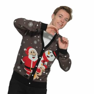 Jersey de Navidad Parejas Cardigán Papá Noel Reno y Muñeco de Nieve