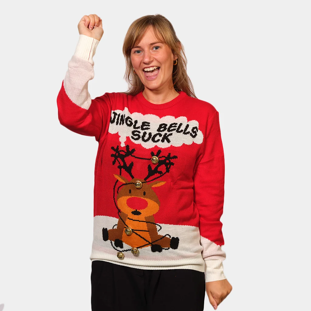 Jersey de Navidad Parejas Jingle Bells Suck Rojo Cascabeles 3D - Imagen 2