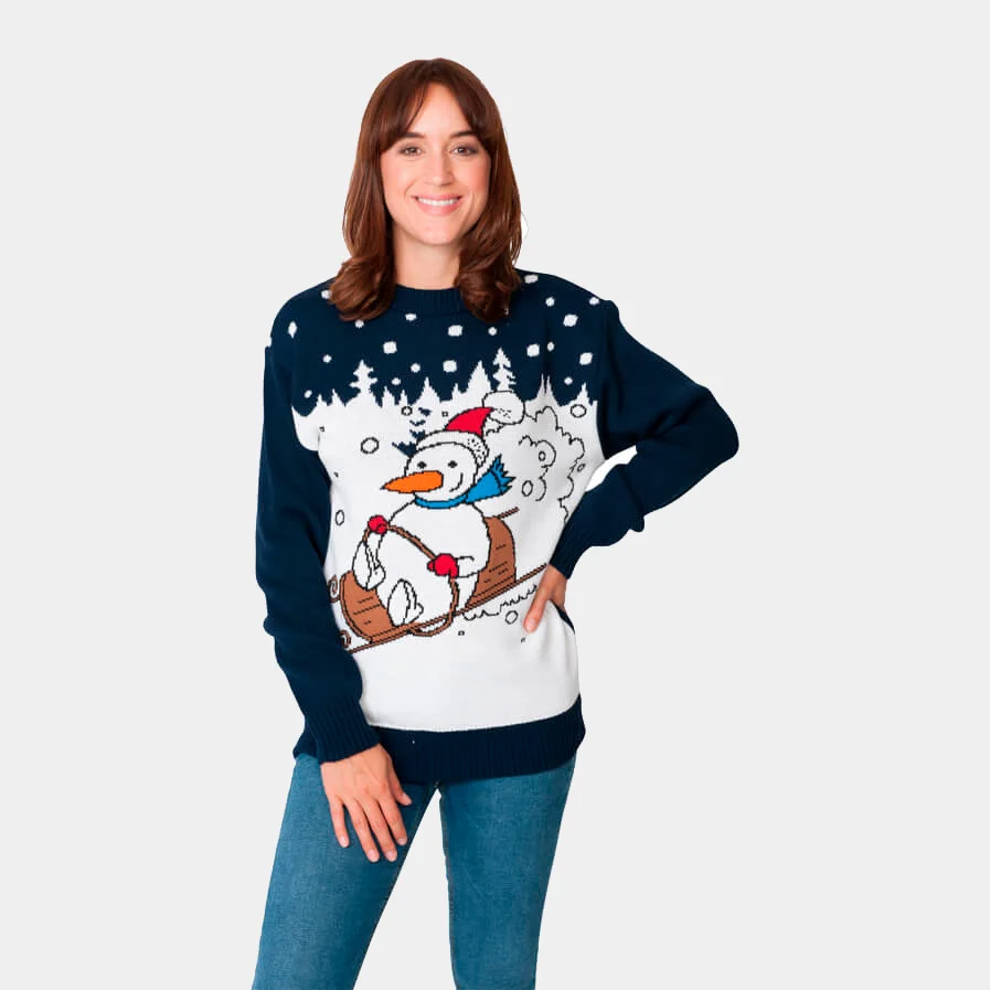 Jersey de Navidad para Mujer Muñeco de Nieve en Trineo