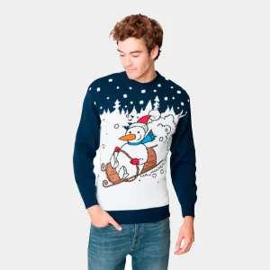 Jersey de Navidad para Hombre Muñeco de Nieve en Trineo
