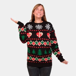 Jersey de Navidad para Mujer Negro con Nieve, Corazones y Árboles
