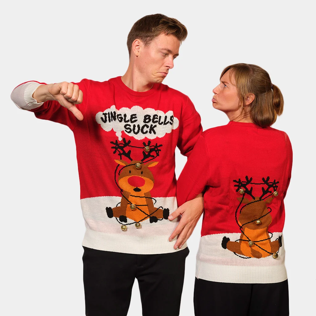 Jersey de Navidad Parejas Jingle Bells Suck Rojo Cascabeles 3D - Imagen 4