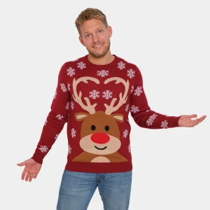 Jersey de Navidad para Hombre con Reno Rudolph Rojo