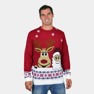 Jersey de Navidad para Hombre Santa y Rudolph Sonrientes