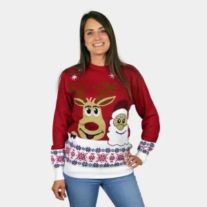 Jersey de Navidad Parejas Santa y Rudolph Sonrientes