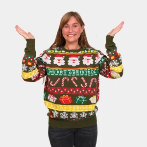 Jersey de Navidad Parejas Verde con Santa y Regalos