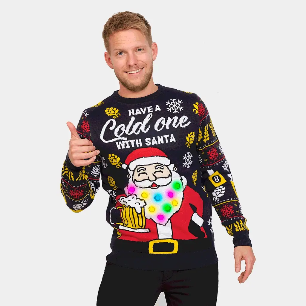 Jersey de Navidad con Luces LED para Hombre Santa con Cerveza - Imagen 2