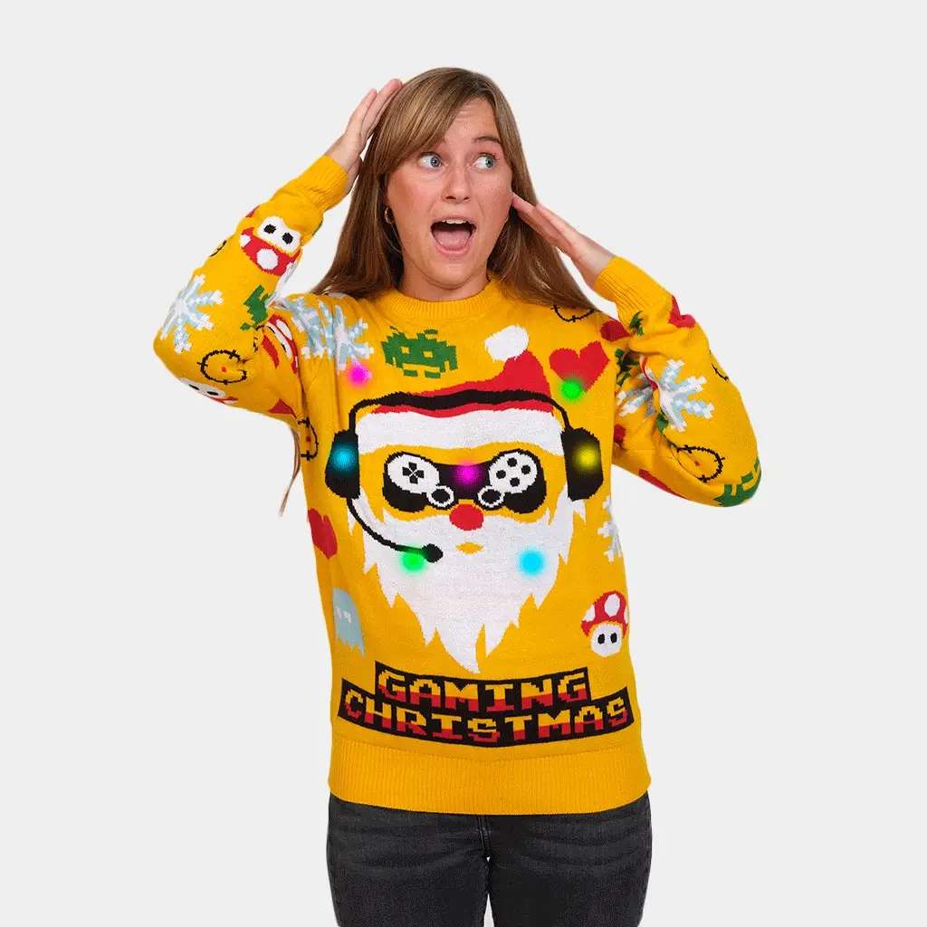 Jersey Navideño con Luces LED para Mujer Santa Gamer - Imagen 2
