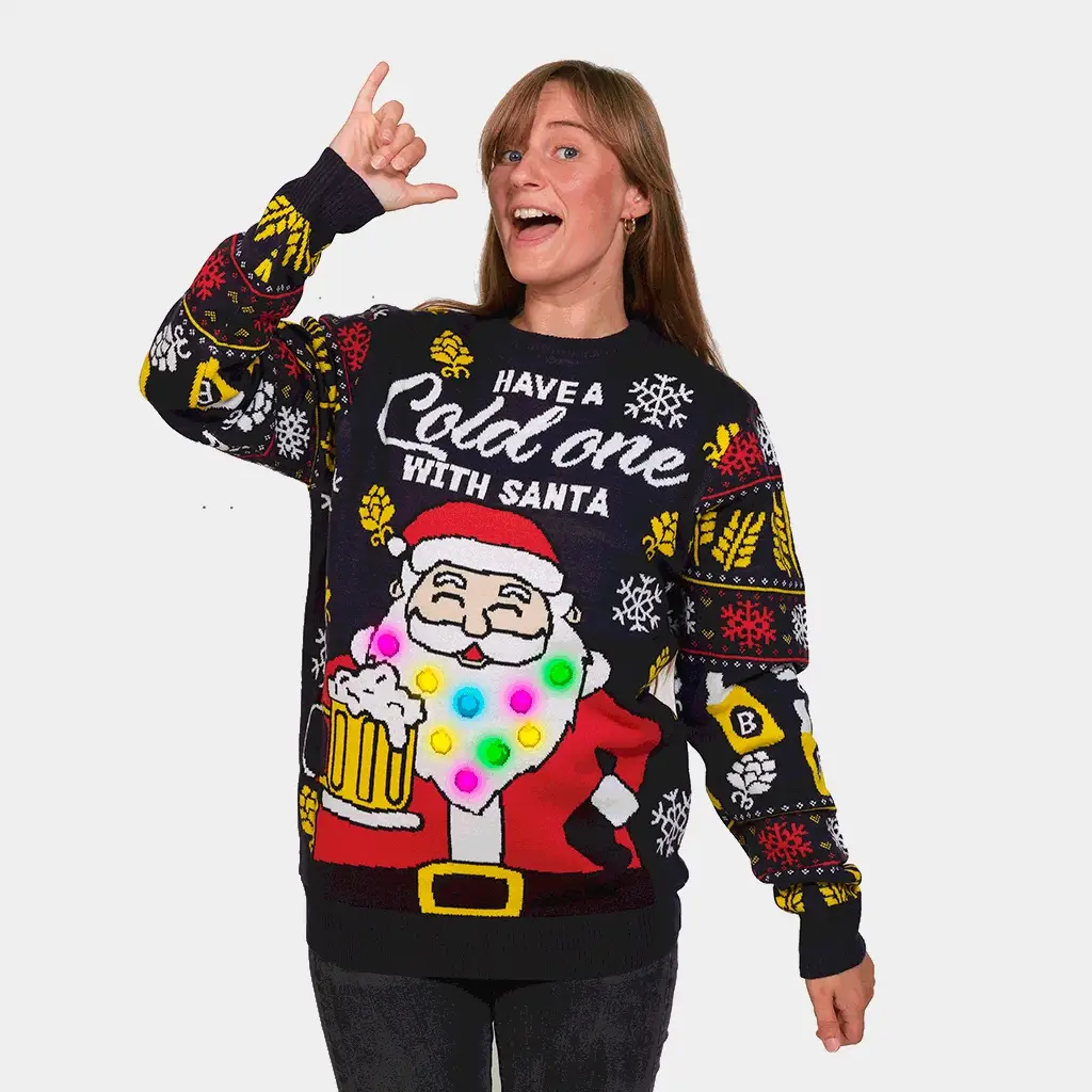 Jersey de Navidad con Luces LED Parejas Santa con Cerveza