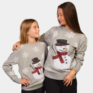 Jersey de Navidad Gris con Muñeco de Nieve de Lentejuelas