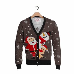 Jersey de Navidad Hombre Cárdigan Papá Noel Reno y Muñeco de Nieve