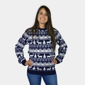 Jersey de Navidad para Mujer Cenefas Renos y Árboles