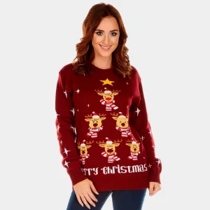 Jersey de Navidad Parejas Granate Renos Árbol de Navidad y Estrella