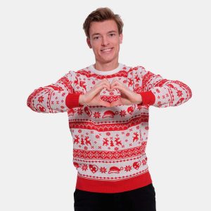 Jersey de Navidad para Hombre Cenefas Rojo y Blanco