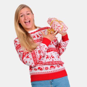 Jersey de Navidad para Mujer Cenefas Rojo y Blanco