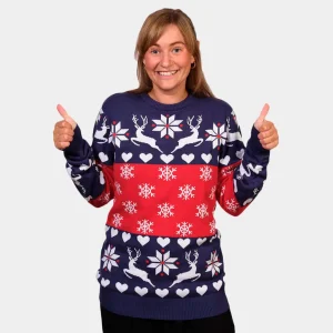 Jersey de Navidad para Familia Renos y Corazones Azul y Rojo