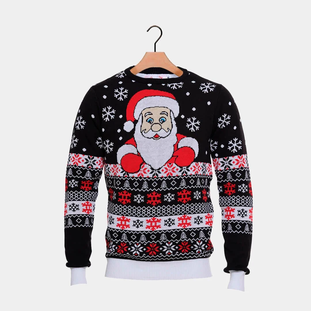 Jersey de Navidad para Hombre Negro con Papá Noel y Nieve - Imagen 5