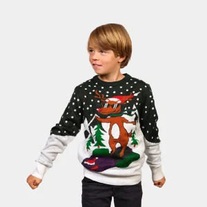 Jersey de Navidad para Niña y Niño Reno con Moto de Nieve