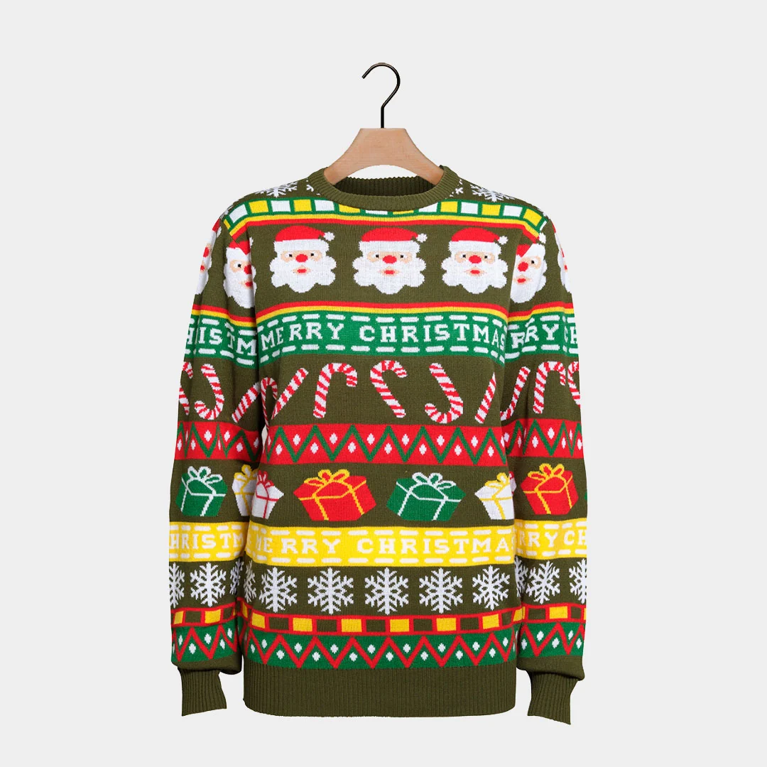 Jersey de Navidad para Hombre Verde con Santa y Regalos - Imagen 6