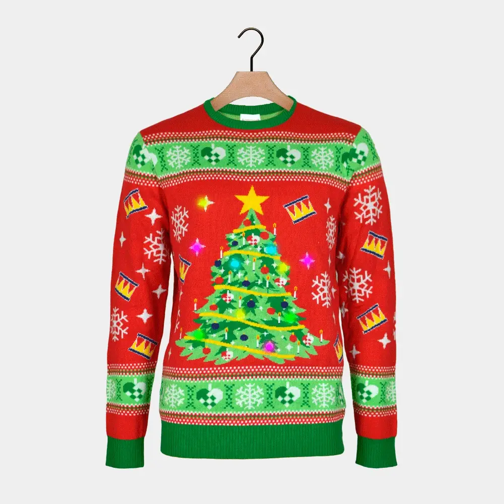 Jersey de Navidad con Luces LED Parejas Rojo con Árbol Navidad - Imagen 7
