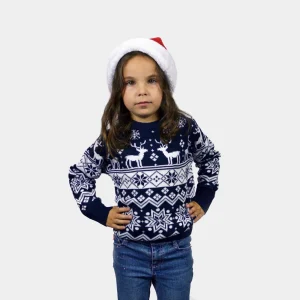 Jersey Navideño para Niña y Niño con Renos y Estrellas Azul Nordic