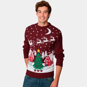 Jersey de Navidad para Hombre Santa en Trineo y Árbol de Navidad