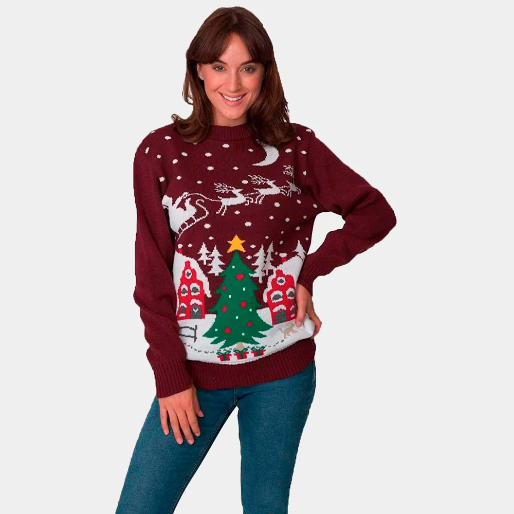 Jersey de Navidad Santa en Trineo y Árbol de Navidad