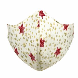 Mascarilla Navideña Blanca con Estrellas Rojas