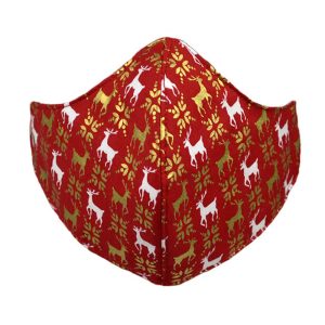 Mascarilla Navideña Roja con Renos Pequeños