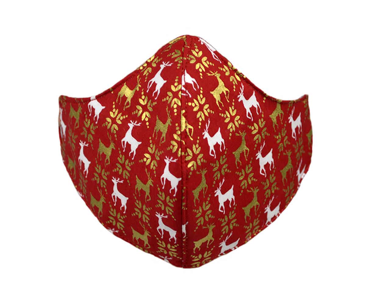 Mascarilla Navideña Roja con Renos Pequeños