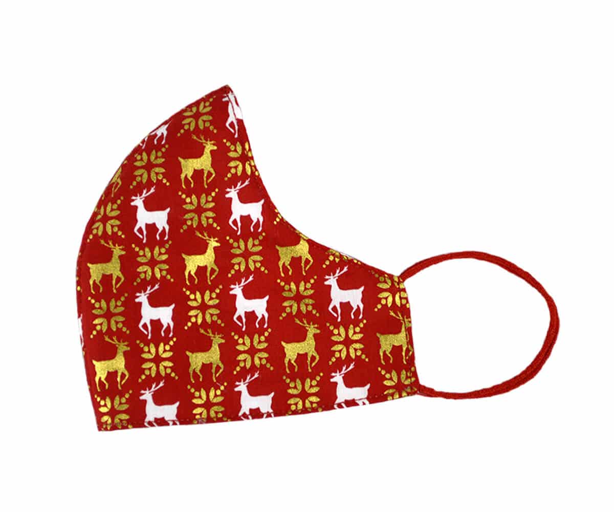 Mascarilla Navideña Roja con Renos Pequeños - Imagen 3
