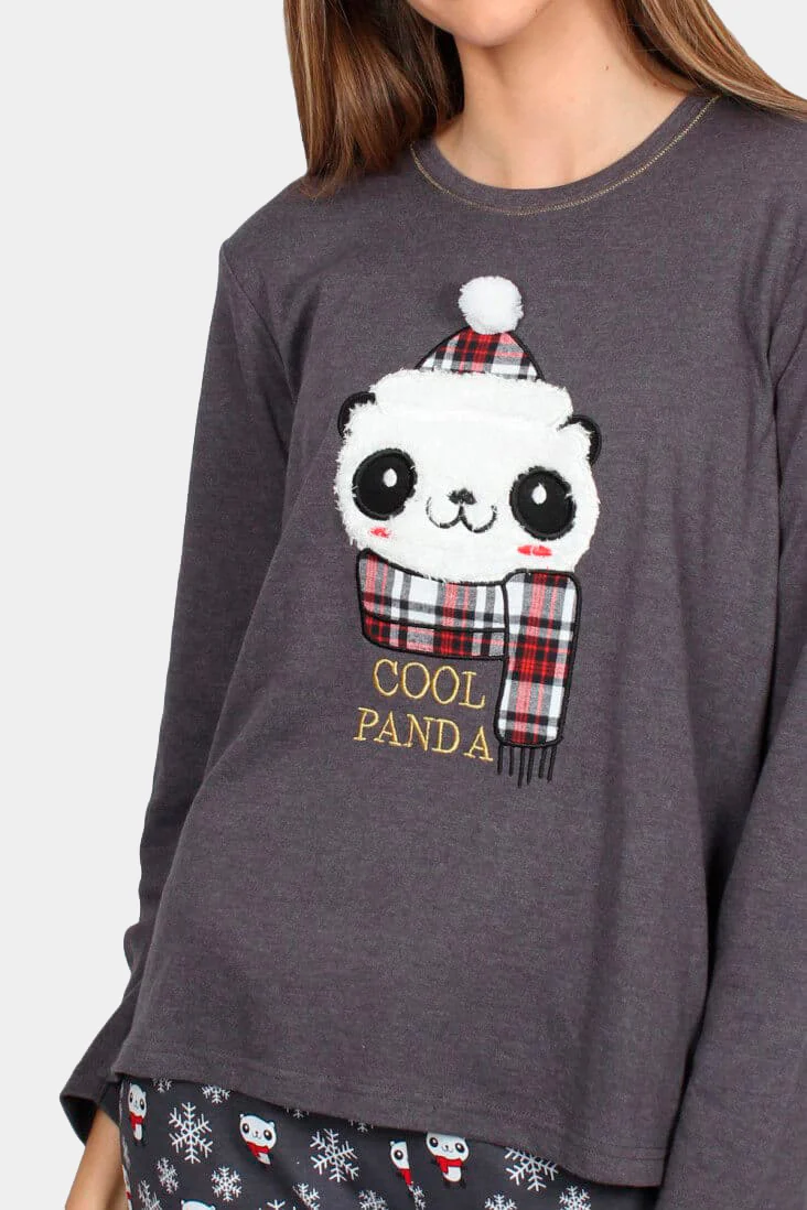 Pijama de Navidad Mujer Gris Cool Panda - Imagen 4