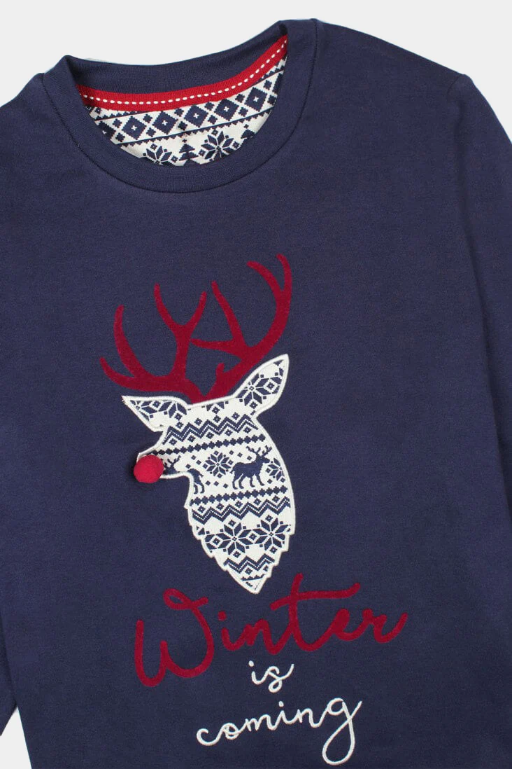 Pijama de Navidad Reno Winter Is Coming Niños Azul Marino - Imagen 4
