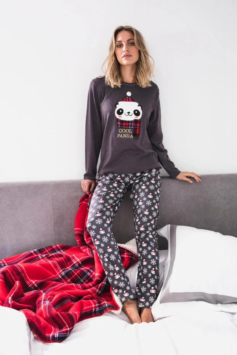 Pijama de Navidad Mujer Gris Cool Panda - Imagen 5