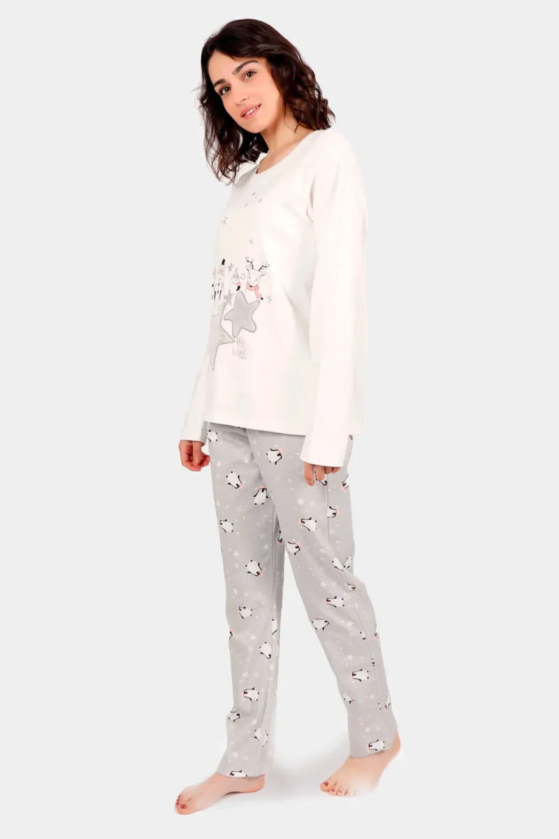 Pijama de Navidad Hello Winter Blanco y Gris Mujer - Imagen 3