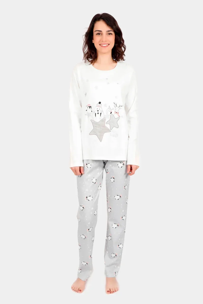Pijama de Navidad Hello Winter Blanco y Gris Mujer - Imagen 2
