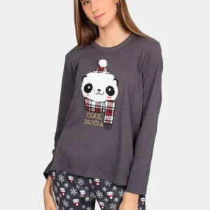 Pijama de Navidad Mujer Gris Cool Panda