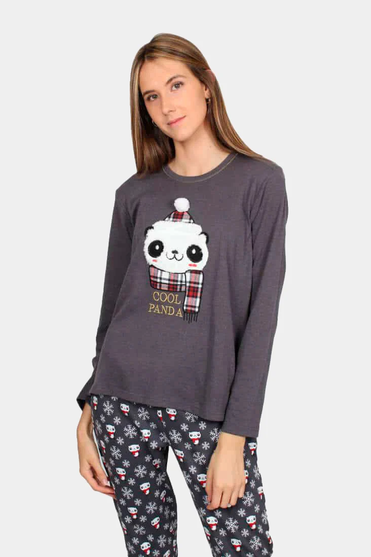 Pijama de Navidad Mujer Gris Cool Panda