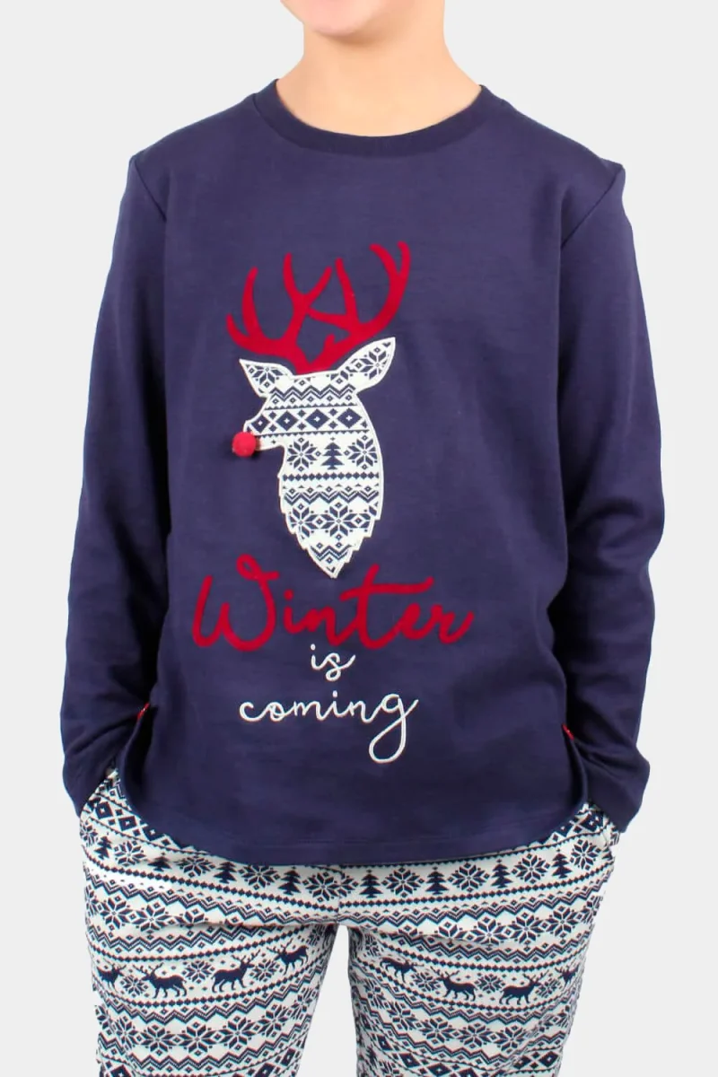 Pijama de Navidad Reno Winter Is Coming Niños Azul Marino - Imagen 3