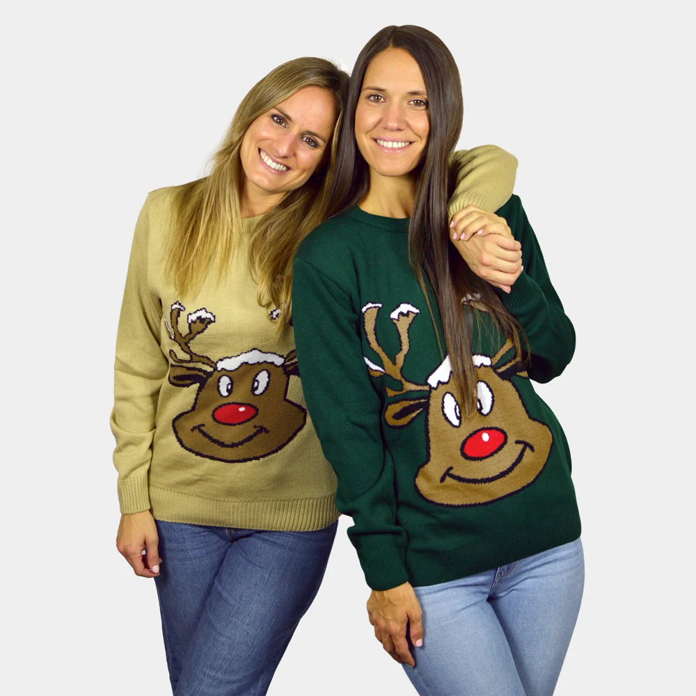 Jersey de Navidad para Parejas Reno Sonriente Beige - Imagen 5