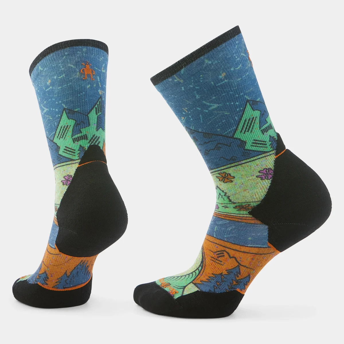 Trail-Laufsocken Targeted Cushion Crew mit Mountain-Print für Damen