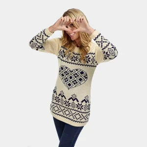 Vestido Navideño para Mujer Beige Corazón
