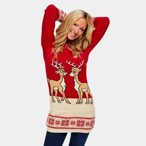 Vestido Navideño para Mujer Rojo con Renos Bebé
