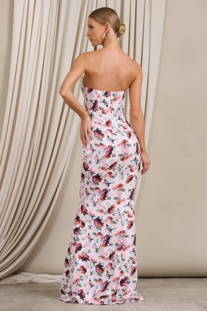 Blenheim | Vestido Largo Ajustado con Corsé y Estampado Floral Blanco - Imagen 4