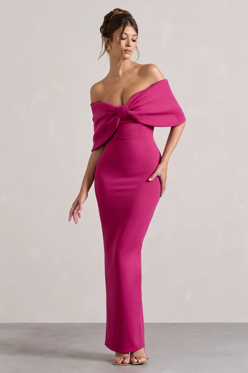 Cornelia | Vestido Largo Rosa Fucsia con Lazo Grande - Imagen 5