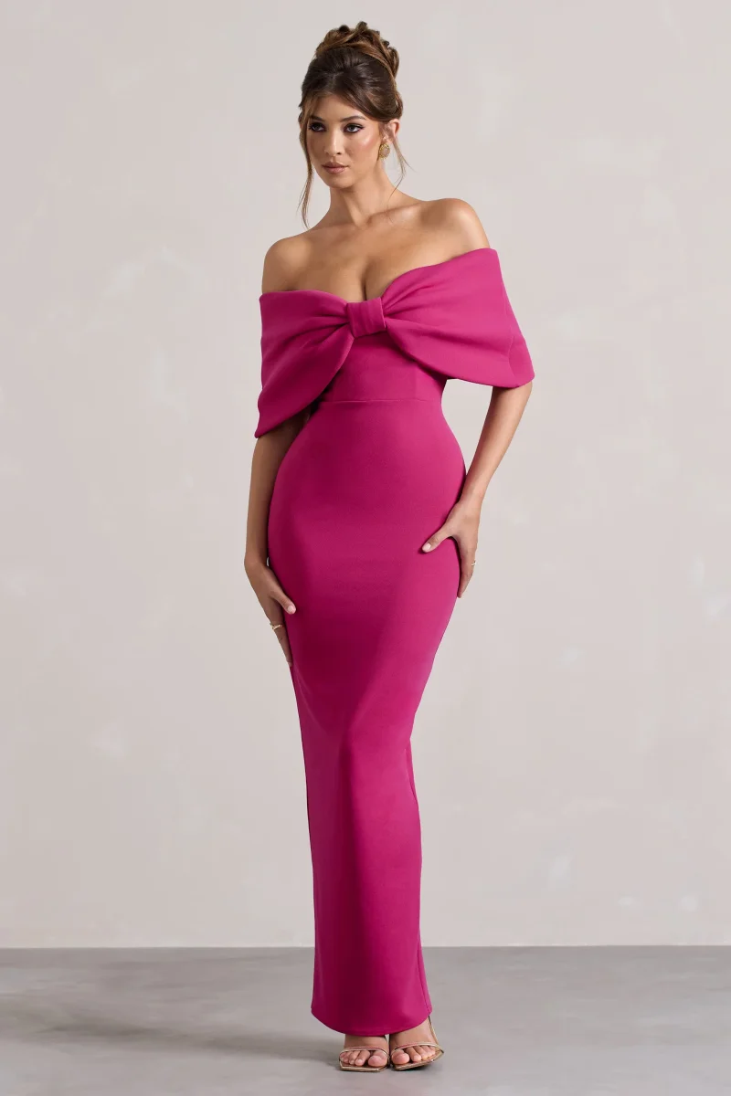 Cornelia | Vestido Largo Rosa Fucsia con Lazo Grande - Imagen 6
