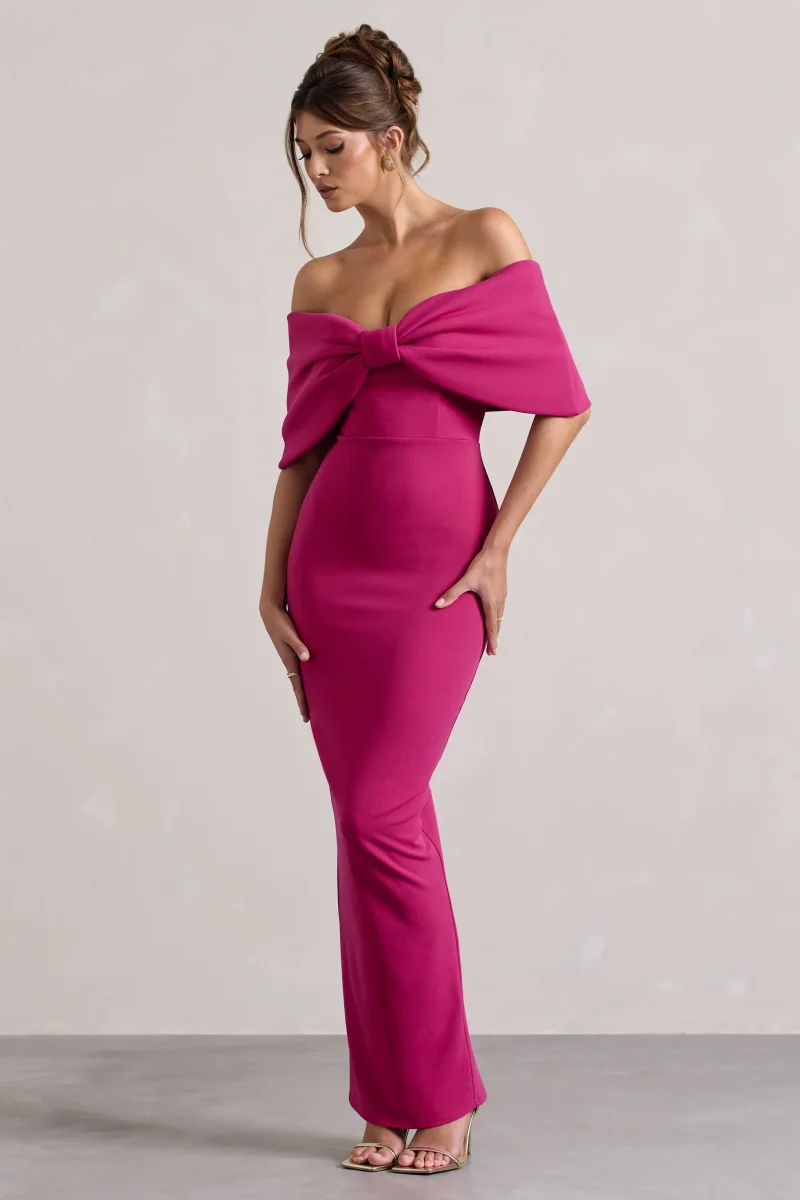 Cornelia | Vestido Largo Rosa Fucsia con Lazo Grande - Imagen 7