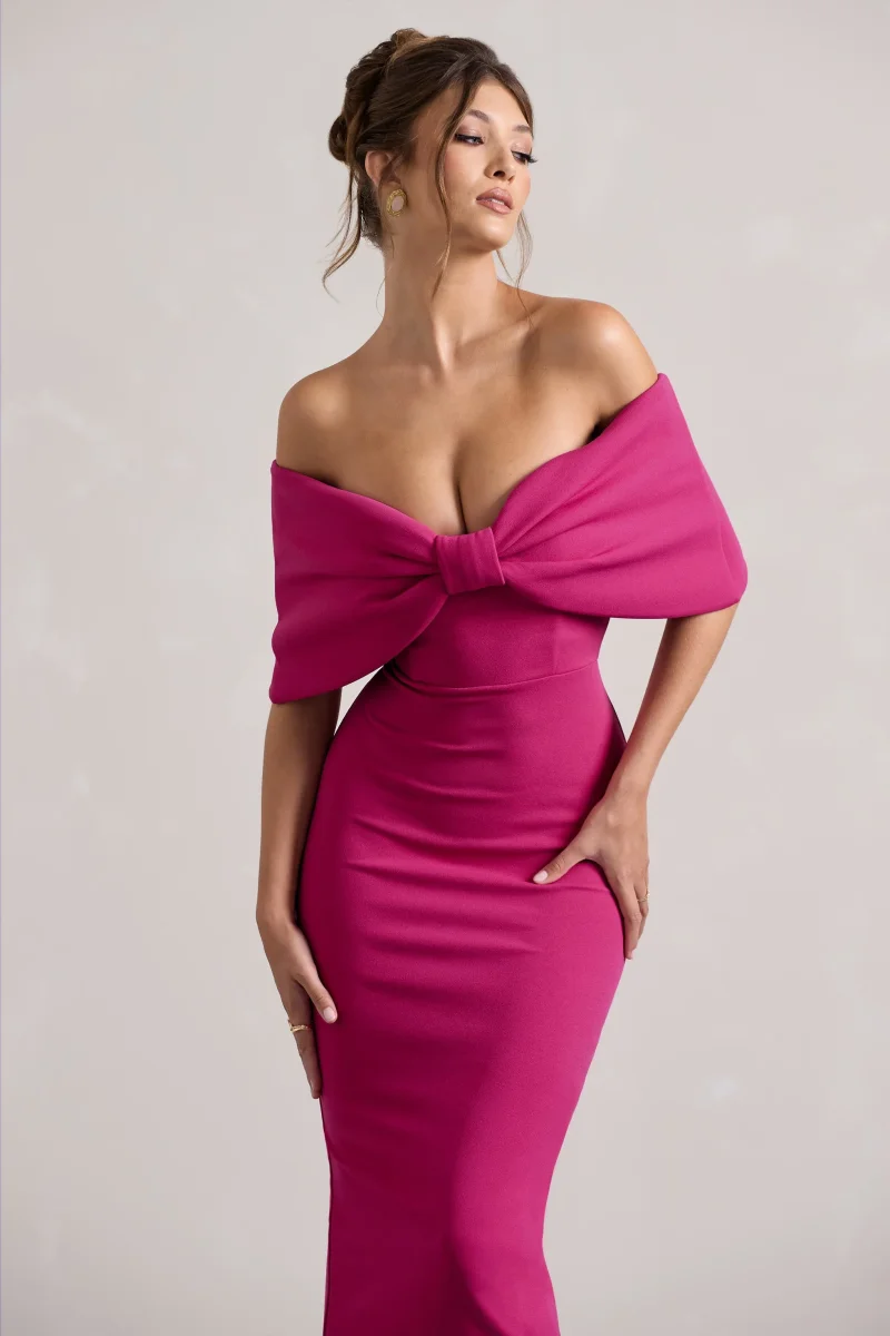 Cornelia | Vestido Largo Rosa Fucsia con Lazo Grande - Imagen 4