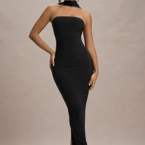 Nobu | Vestido largo Negro con escote Bandeau y Cuello