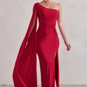 Romi | Vestido Largo rojo asimétrico cruzado